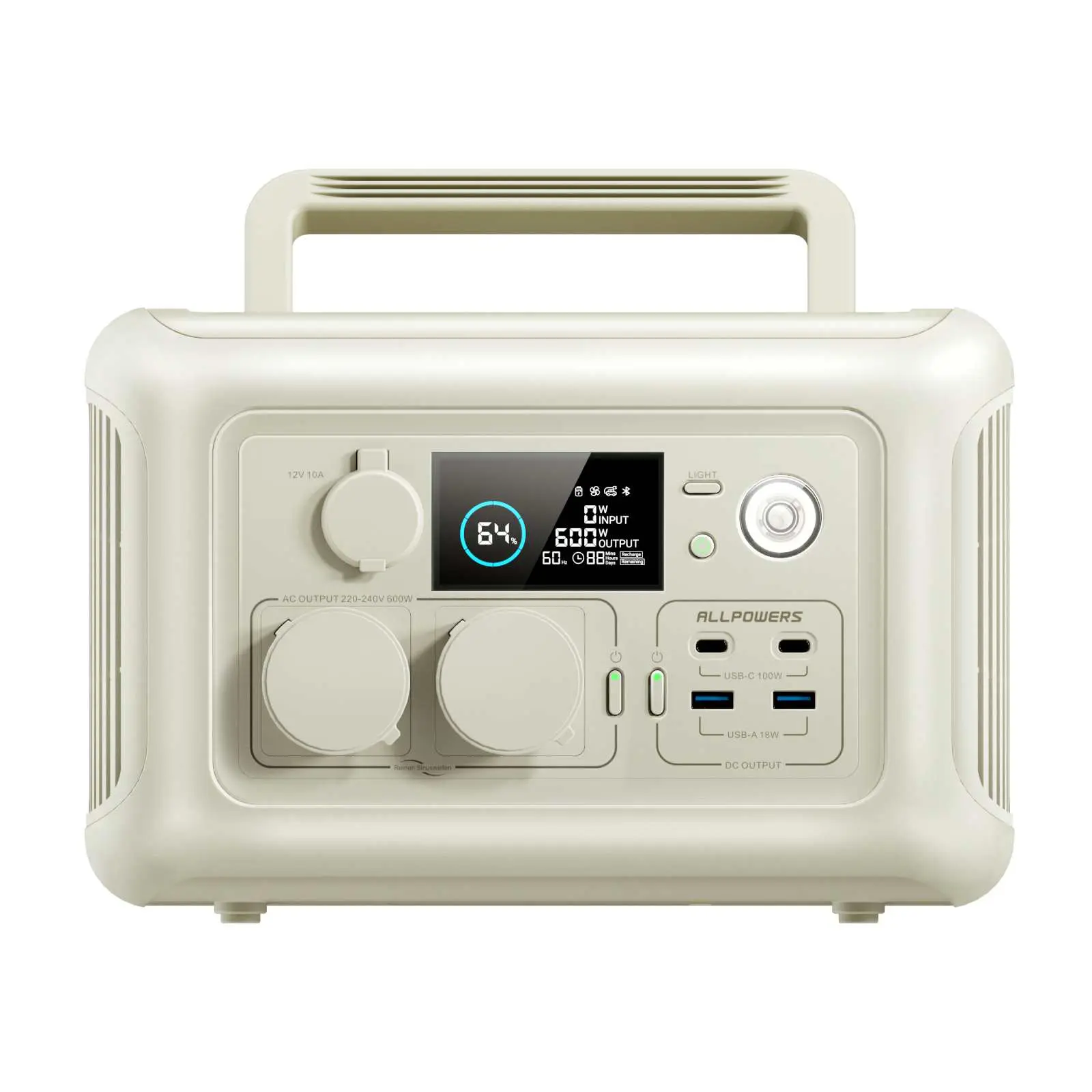 ALLPOWERS R600 Beige Portable Power Station 600W 299Wh LiFeP04 Battery - Image 4